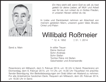 Anzeige von Willibald Roßmeier von MGO
