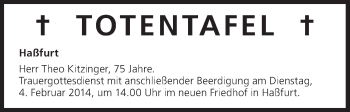 Anzeige von Totentafel vom 03.02.2014 von MGO