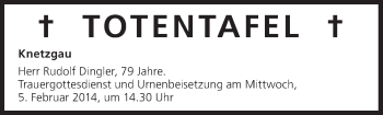Anzeige von Totentafel vom 02.04.2014 von MGO