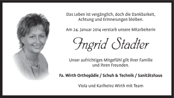 Anzeige von Ingrid Stadter von MGO