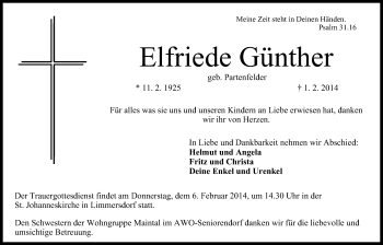 Anzeige von Elfriede Günther von MGO