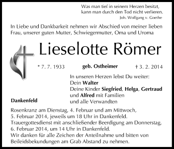 Anzeige von Lieselotte Römer von MGO