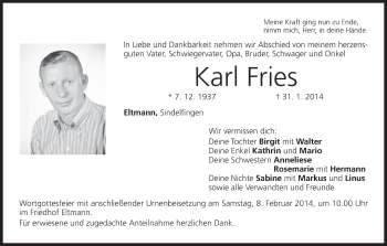 Anzeige von Karl Fries von MGO