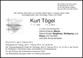 Anzeige von Kurt Tögel von MGO