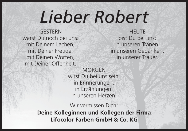  Traueranzeige für Robert  vom 05.02.2014 aus MGO