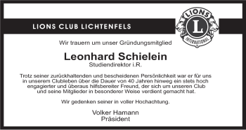 Anzeige von Leonhard Schielein von MGO
