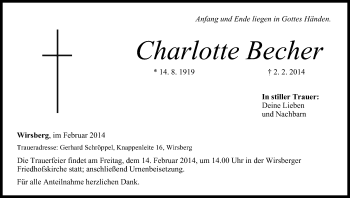 Anzeige von Charlotte Becher von MGO