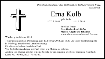 Anzeige von Erna Kolb von MGO