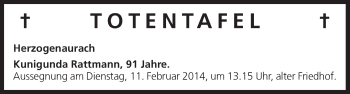 Anzeige von Totentafel vom 10.02.2014 von MGO