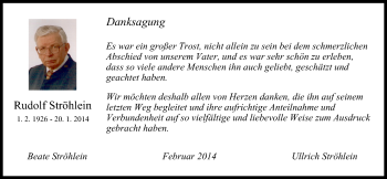 Anzeige von Rudolf Ströhlein von MGO