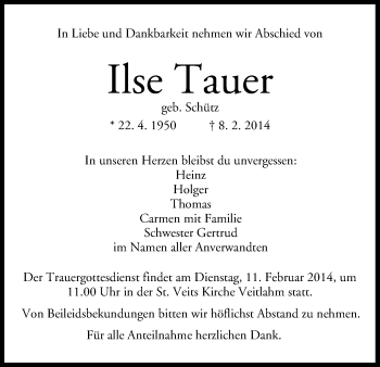 Anzeige von Ilse Tauer von MGO