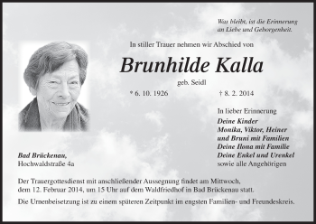 Anzeige von Brunhilde Kalla von MGO