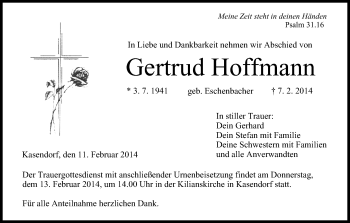 Anzeige von Gertrud Hoffmann von MGO