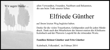 Anzeige von Elfriede Günther von MGO