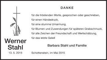 Anzeige von Werner Stahl von MGO