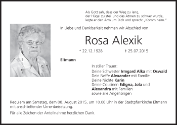 Anzeige von Rosa Alexik von MGO