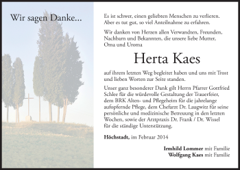 Anzeige von Herta Kaes von MGO