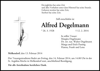 Anzeige von Alfred Degelmann von MGO