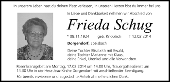 Anzeige von Frieda Schug von MGO