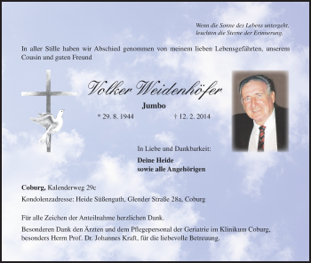 Anzeige von Volker Weidenhöfer von MGO