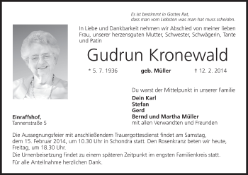 Anzeige von Gudrun Kronewald von MGO