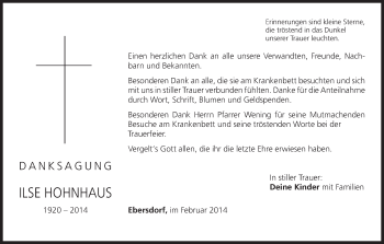 Anzeige von Ilse Hohnhaus von MGO