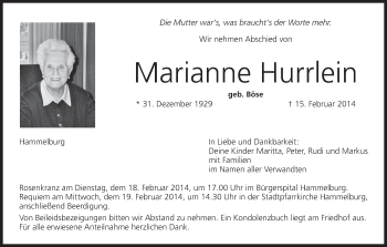 Anzeige von Marianne Hurrlein von MGO