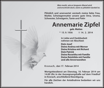 Anzeige von Annemarie Zipfel von MGO