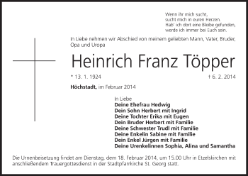 Anzeige von Heinrich Franz Töpper von MGO