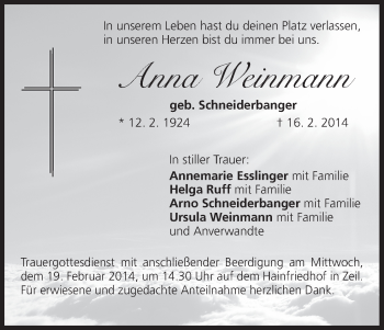 Anzeige von Anna Weinmann von MGO