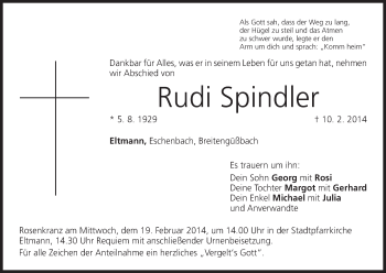 Anzeige von Rudi Spindler von MGO