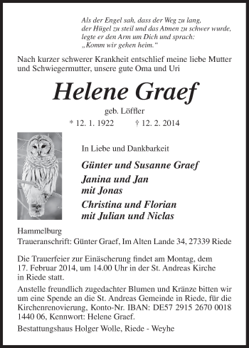 Anzeige von Helene Graef von MGO