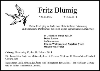 Anzeige von Fritz Blümig von MGO