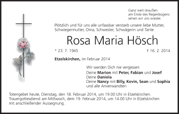 Anzeige von Rosa Maria Hösch von MGO