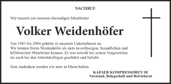 Anzeige von Volker Weidenhöfer von MGO