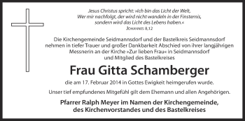 Anzeige von Gitta Schamberger von MGO