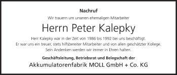 Anzeige von Peter Kalepky von MGO