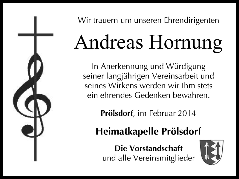  Traueranzeige für Andreas Hornung vom 19.02.2014 aus MGO