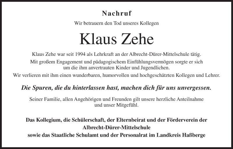  Traueranzeige für Klaus Zehe vom 19.02.2014 aus MGO