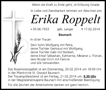 Anzeige von Erika Roppelt von MGO