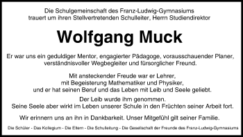 Anzeige von Wolfgang Muck von MGO
