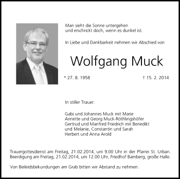 Anzeige von Wolfgang Muck von MGO