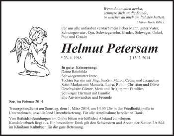 Anzeige von Helmut Petersam von MGO