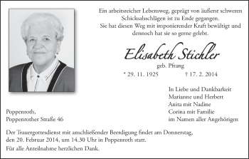 Anzeige von Elisabeth Stichler von MGO