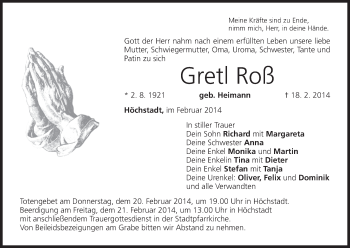 Anzeige von Gretl Roß von MGO