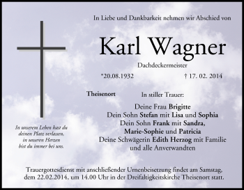 Anzeige von Karl Wagner von MGO