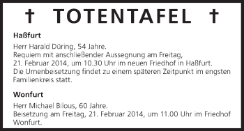 Anzeige von Totentafel vom 20.02.2014 von MGO
