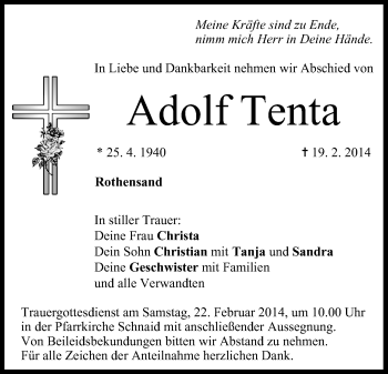 Anzeige von Adolf Tenta von MGO