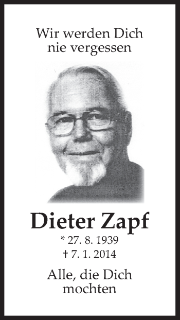 Anzeige von Dieter Zapf von MGO