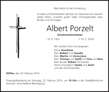 Anzeige von Albert Porzelt von MGO